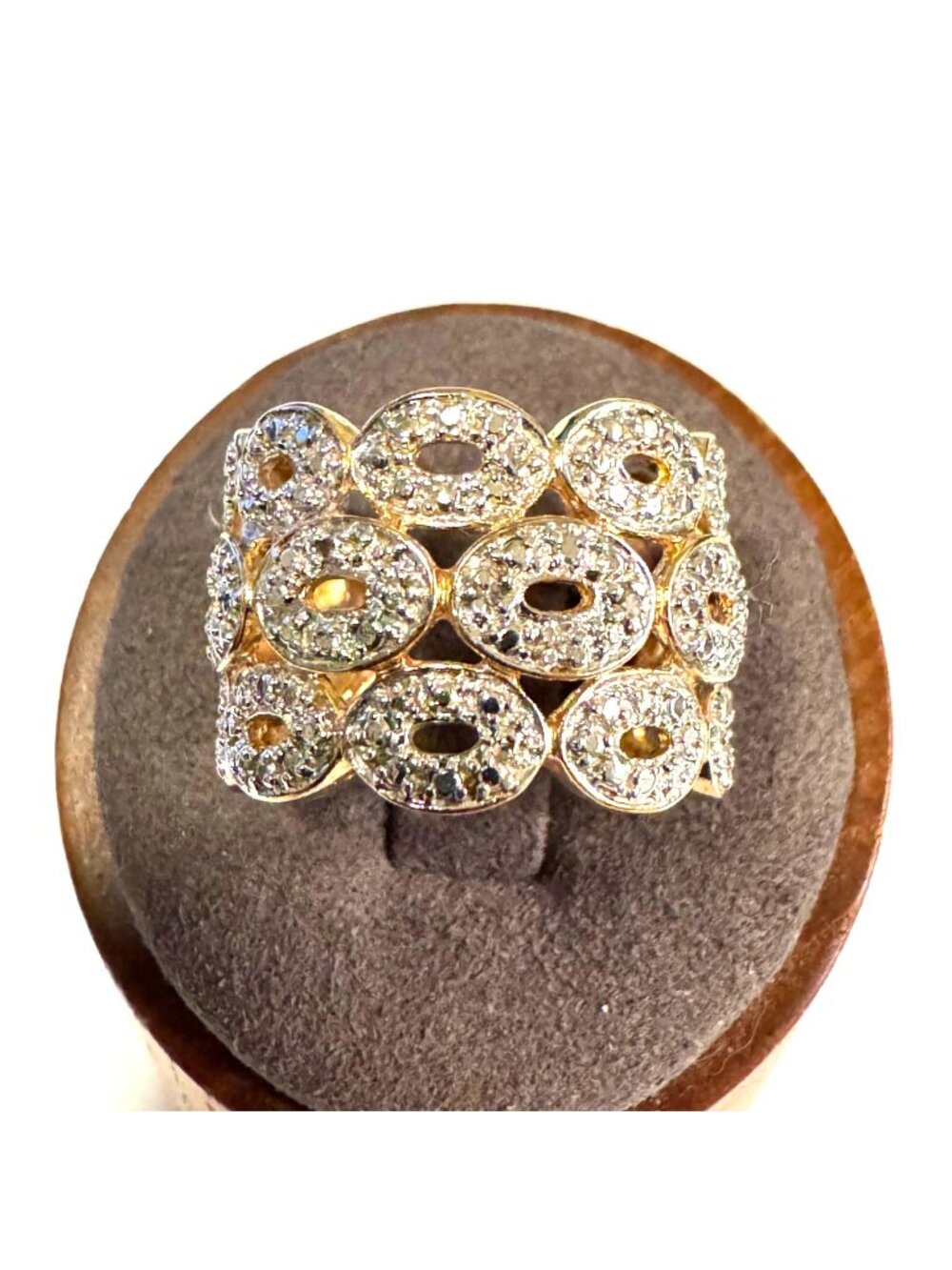 Solid Gold Over Sterling Silver 925 Illusion Stone WIde Band Ring Size 7.75
